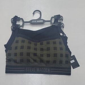 Steve Madden Black and Green Checkered Sports Bra